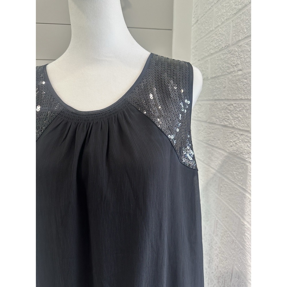 Vintage Esprit Dress US 12 Black Chiffon Short Drop Waist Flapper 20s Y2K - Picture 3 of 9